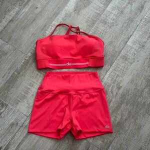Alo Red Sports Bra and Shorts Set